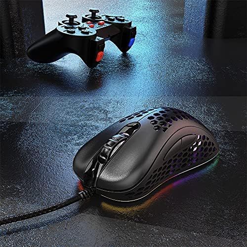  EQEOVGA D10 RGB Lightweight Gaming Mouse 3325 Optical Sensor 10000 DPI 65g Ultra Lightweight Honeycomb Shell Ambidextrous Wired Gaming Mouse 7 Buttons Programmable Driver (Black)