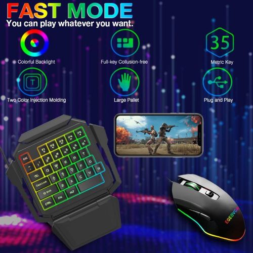  EQEOVGA K50L One Hand Gaming Keyboard and Mouse Combo, 35 Keys Wired Mechanical Feel RGB Backlit Half Keyboard and Mouse Gaming, Support Wrist Rest, USB Wired Gaming Mouse for Gami