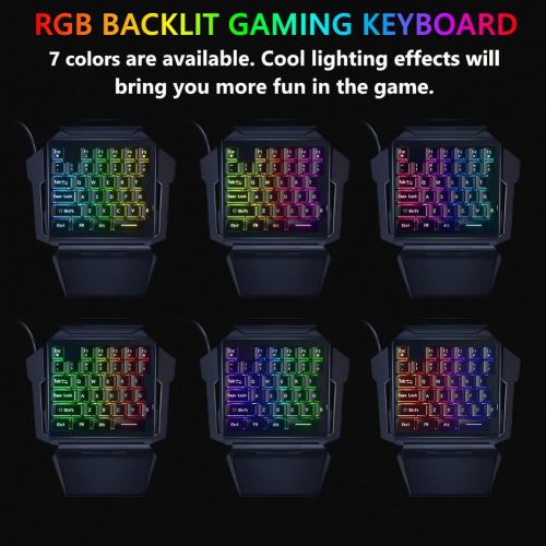  EQEOVGA K50L One Hand Gaming Keyboard and Mouse Combo, 35 Keys Wired Mechanical Feel RGB Backlit Half Keyboard and Mouse Gaming, Support Wrist Rest, USB Wired Gaming Mouse for Gami