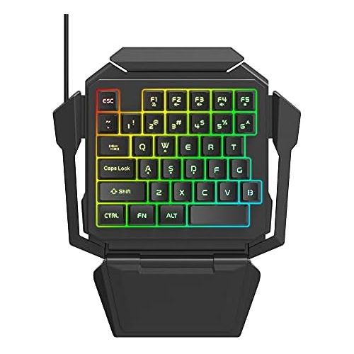  EQEOVGA One Hand Gaming Keyboard, RGB Backlit 35 Keys Portable Mini Gaming Keyboard USB Wired with Wrist Rest, Half Gaming Keyboard Suitable for Gaming