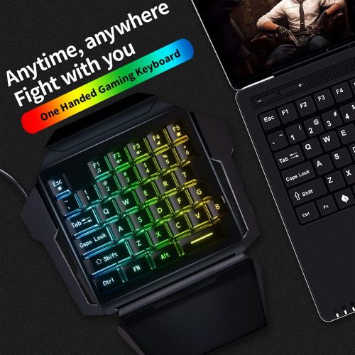  EQEOVGA One Hand Gaming Keyboard, RGB Backlit 35 Keys Portable Mini Gaming Keyboard USB Wired with Wrist Rest, Half Gaming Keyboard Suitable for Gaming