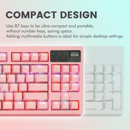  EQEOVGA Pink Wireless Mechanical Keyboard and Mouse Combo, Wireless 2.4G RGB Backlit Mechanical Switch 87 Key Anti-ghosting Keyboard ，Rechargeable 3600mAh Battery ，4000DPI Mice for Compute