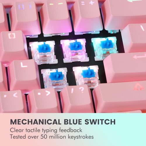  EQEOVGA Pink Wireless Mechanical Keyboard and Mouse Combo, Wireless 2.4G RGB Backlit Mechanical Switch 87 Key Anti-ghosting Keyboard ，Rechargeable 3600mAh Battery ，4000DPI Mice for Compute