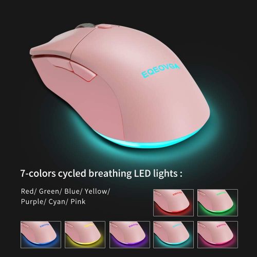  EQEOVGA Pink Wireless Mechanical Keyboard and Mouse Combo, Wireless 2.4G RGB Backlit Mechanical Switch 87 Key Anti-ghosting Keyboard ，Rechargeable 3600mAh Battery ，4000DPI Mice for Compute