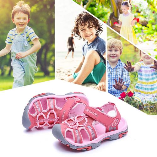  EQUICK Boys Girls Outdoor Closed-Toe Sport Sandals Kids Breathable Mesh Beach Water Athletic Shoes(Toddler/Little Kid/Big Kid) from