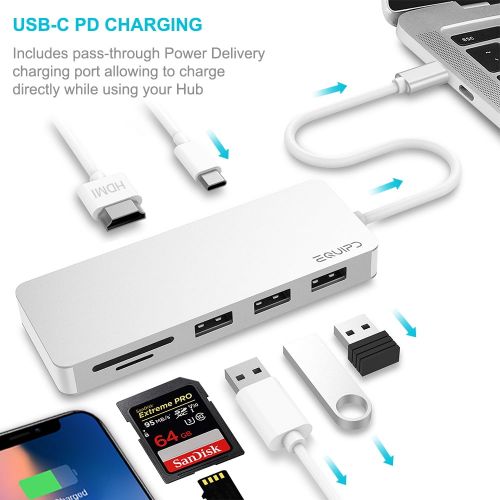  USB C Hub, EQUIPD 7 IN 1 Aluminum Type C Adapter with USB C Charging Port, 4K HDMI Output, 1 USB 3.02 USB 2.0 Ports, SDmicroSD Card Reader for MacBook Pro 13 15 201520162017 an