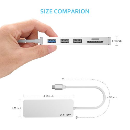  USB C Hub, EQUIPD 7 IN 1 Aluminum Type C Adapter with USB C Charging Port, 4K HDMI Output, 1 USB 3.02 USB 2.0 Ports, SDmicroSD Card Reader for MacBook Pro 13 15 201520162017 an