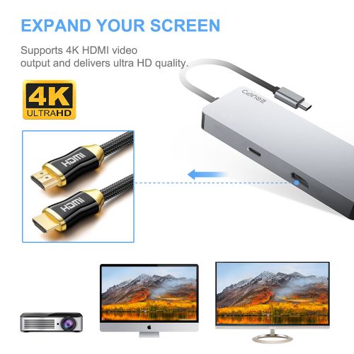  USB C Hub, EQUIPD 7 IN 1 Aluminum Type C Adapter with USB C Charging Port, 4K HDMI Output, 1 USB 3.02 USB 2.0 Ports, SDmicroSD Card Reader for MacBook Pro 13 15 201520162017 an