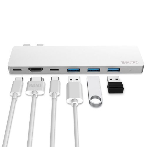  4K HDMI Combo Hub Adapter for MacBook Pro 13 & 15 20162017, EQUIPD Aluminum 8 in 1 USB Type C Charging Port, Thunderbolt 3 port, MicroSDSDHCSDXC Card Reader, 3 USB 3.0 Ports - S