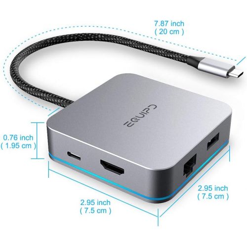  EQUIPD USB C Hub, Aluminum Type C Adapter with PD Charging Port, 4K HDMI Output, Gigabit Ethernet Port, 3 USB 3.0 Ports Compatible MacBook Pro 13 15, MacBook Air 13, MacBook 12” an