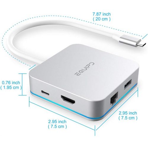  EQUIPD USB C Hub, Aluminum Type C Adapter with PD Charging Port, 4K HDMI Output, Gigabit Ethernet Port, 3 USB 3.0 Ports Compatible MacBook Pro 13 15, MacBook Air 13, MacBook 12” an
