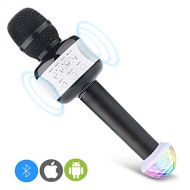 ERAY Wireless Bluetooth Karaoke Microphone Handheld with USB Disco Ball LED Light, Protable KTV Home Party Singing Music Speaker for iPhone Android Smartphone PC iPad (Black)