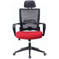 ERGO HQ Ergonomic Mesh Back Office Task Chair Molded Foam W/Adjustable Lumber Headrest, Folded Mesh Back, Designer Chair ANSI/BIFMA TB117-2013 (Custom Color Seat Fabric-Red W/Headrest and