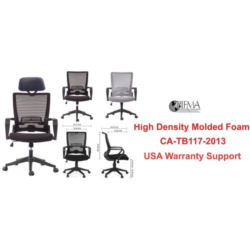  ERGO HQ Ergonomic Mesh Back Office Task Chair Molded Foam W/Adjustable Lumber Headrest, Folded Mesh Back, Designer Chair ANSI/BIFMA TB117-2013 (Custom Color Seat Fabric-Red W/Headrest and