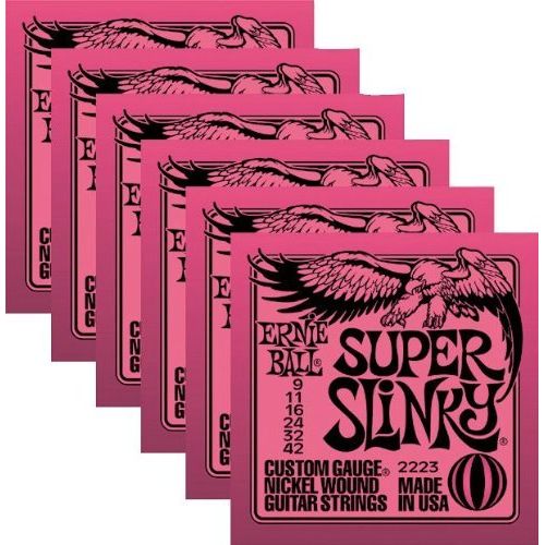  Ernie Ball 2223 Nickel Super Slinky Pink Electric Guitar Strings 6 Pack