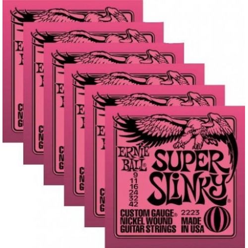 Ernie Ball 2223 Nickel Super Slinky Pink Electric Guitar Strings 6 Pack
