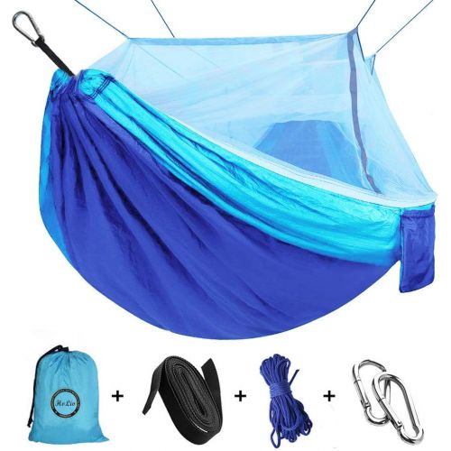  [아마존베스트]ERUW Camping Hammock with Net Mosquito, Parachute Fabric Camping Hammock Portable Nylon Hammock for Backpacking Camping Travel, Double Single Hammocks for Camping 110(L) x 59(W)