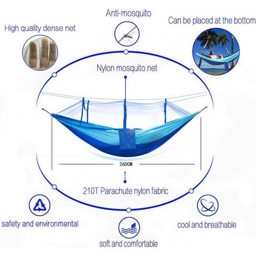  [아마존베스트]ERUW Camping Hammock with Net Mosquito, Parachute Fabric Camping Hammock Portable Nylon Hammock for Backpacking Camping Travel, Double Single Hammocks for Camping 110(L) x 59(W)