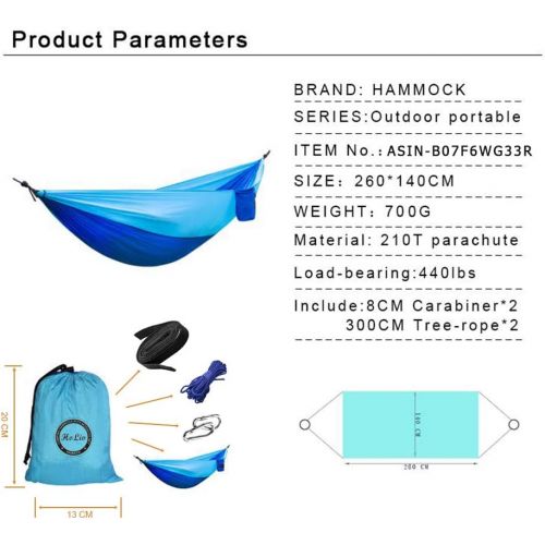  [아마존베스트]ERUW Camping Hammock with Net Mosquito, Parachute Fabric Camping Hammock Portable Nylon Hammock for Backpacking Camping Travel, Double Single Hammocks for Camping 110(L) x 59(W)