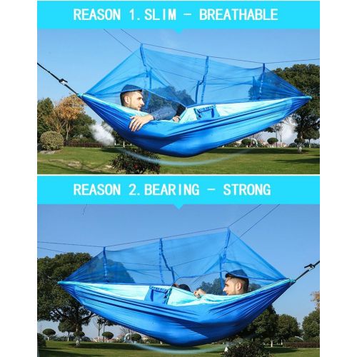  [아마존베스트]ERUW Camping Hammock with Net Mosquito, Parachute Fabric Camping Hammock Portable Nylon Hammock for Backpacking Camping Travel, Double Single Hammocks for Camping 110(L) x 59(W)