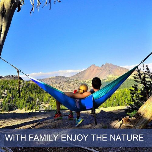  [아마존베스트]ERUW Camping Hammock with Net Mosquito, Parachute Fabric Camping Hammock Portable Nylon Hammock for Backpacking Camping Travel, Double Single Hammocks for Camping 110(L) x 59(W)