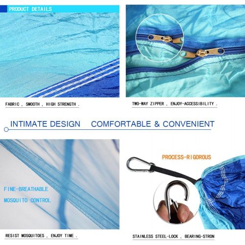  [아마존베스트]ERUW Camping Hammock with Net Mosquito, Parachute Fabric Camping Hammock Portable Nylon Hammock for Backpacking Camping Travel, Double Single Hammocks for Camping 110(L) x 59(W)