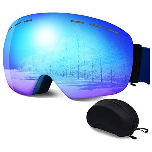  ERUW Ski Goggles - OTG Frameless Snowboard Goggles with Anti-Fog UV Protection of Double Lens Compatible Windproof Helmet for Snowmobile & Skiing & Skating Snow Goggles