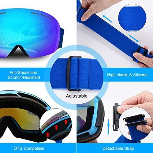  ERUW Ski Goggles - OTG Frameless Snowboard Goggles with Anti-Fog UV Protection of Double Lens Compatible Windproof Helmet for Snowmobile & Skiing & Skating Snow Goggles