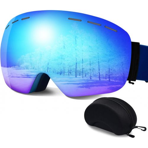  ERUW Ski Goggles - OTG Frameless Snowboard Goggles with Anti-Fog UV Protection of Double Lens Compatible Windproof Helmet for Snowmobile & Skiing & Skating Snow Goggles