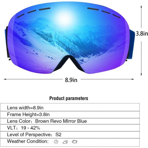  ERUW Ski Goggles - OTG Frameless Snowboard Goggles with Anti-Fog UV Protection of Double Lens Compatible Windproof Helmet for Snowmobile & Skiing & Skating Snow Goggles