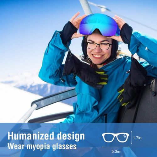  ERUW Ski Goggles - OTG Frameless Snowboard Goggles with Anti-Fog UV Protection of Double Lens Compatible Windproof Helmet for Snowmobile & Skiing & Skating Snow Goggles