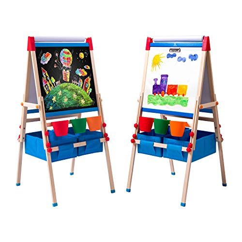  [아마존베스트]N/P Kids Art Easel with Adjustable Double-sided Magnetic Board, Paper Roll, Storage and Accessories, ERYOK Standing Art Easel for Kids, Toddlers (31-55.5 inches)