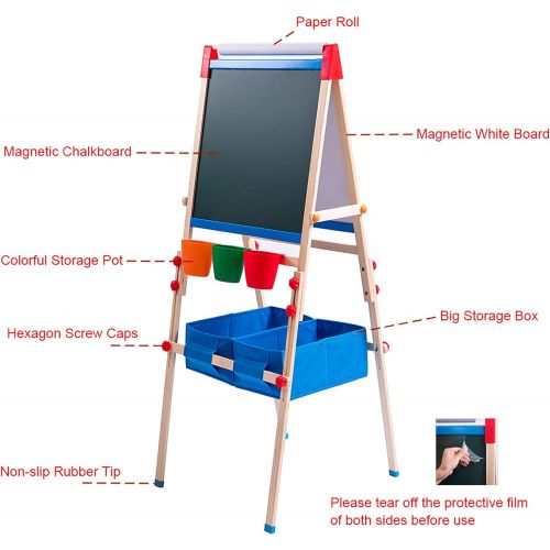  [아마존베스트]N/P Kids Art Easel with Adjustable Double-sided Magnetic Board, Paper Roll, Storage and Accessories, ERYOK Standing Art Easel for Kids, Toddlers (31-55.5 inches)