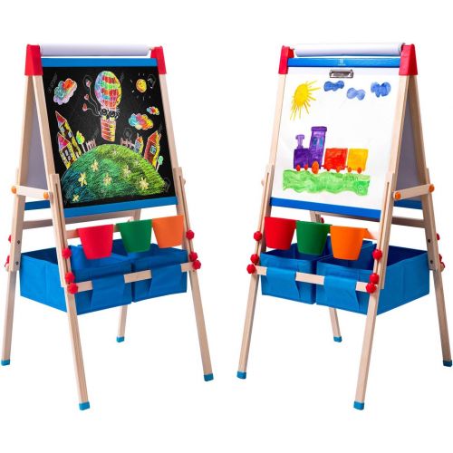  [아마존베스트]N/P Kids Art Easel with Adjustable Double-sided Magnetic Board, Paper Roll, Storage and Accessories, ERYOK Standing Art Easel for Kids, Toddlers (31-55.5 inches)