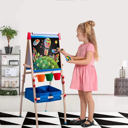  [아마존베스트]N/P Kids Art Easel with Adjustable Double-sided Magnetic Board, Paper Roll, Storage and Accessories, ERYOK Standing Art Easel for Kids, Toddlers (31-55.5 inches)