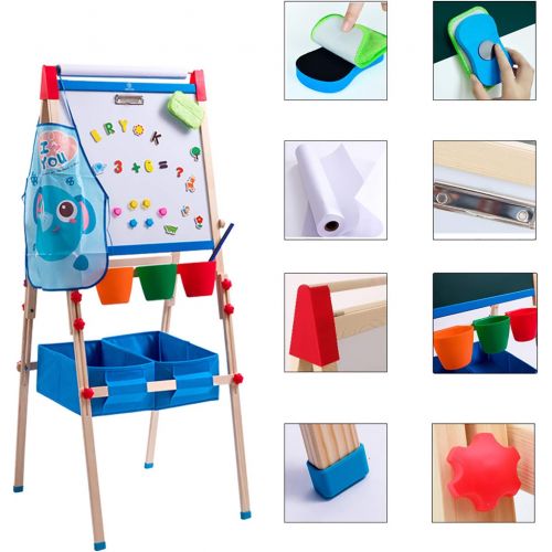  [아마존베스트]N/P Kids Art Easel with Adjustable Double-sided Magnetic Board, Paper Roll, Storage and Accessories, ERYOK Standing Art Easel for Kids, Toddlers (31-55.5 inches)