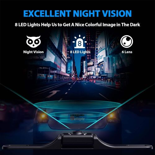  eRapta ERT01 2nd Generation Car Rear View Reversing Backup Camera Automotive with 149°Perfect View Angle 8 LED Lights Night Vision 9 Level Waterproof Universal Car Backing Camera L