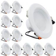 ESD TECH ESD Tech 12 Pack 4” Inch LED Recessed Lighting Trim  Dimmable Retrofit Downlight Bulb Fixture, 5000K, 730Lm, White Round Baffle, JA-8, Energy Star, UL Listed