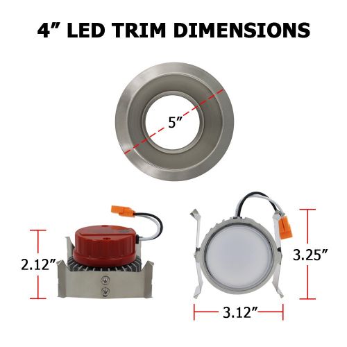  ESD TECH ESD Tech 6 Pack of 4 Inch LED Dimmable Recessed Downlight Trim, Brushed Nickel Round Smooth Retrofit, 4000K, 650 Lm, 9W, 120V, Energy Star, ETL Listed, Indoor/Outdoor Rated