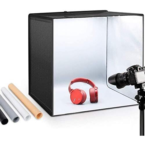  [아마존 핫딜]  [아마존핫딜]ESDDI Photo Studio Light Box 20/50cm Adjustable Brightness Portable Folding Hook & Loop Booth Table Top Photography Lighting Kit 120 LED Lights 4 Colors Backdrops