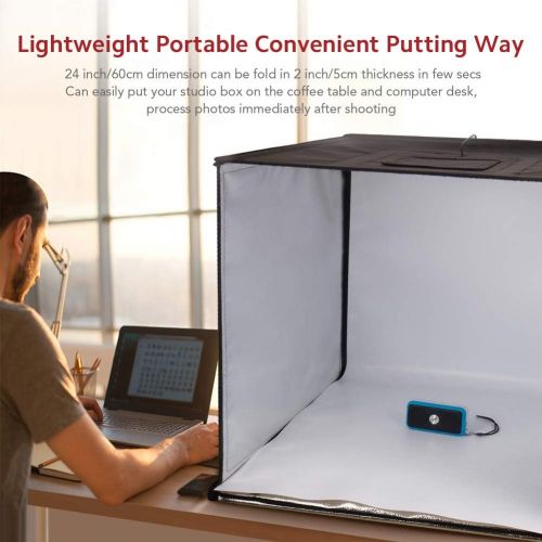  ESDDI Photo Studio Light Box 24/60cm Adjustable Brightness Portable Folding Hook & Loop Professional Booth Table Top Photography Lighting Kit 156 LED Lights 4 Colors Backdrops