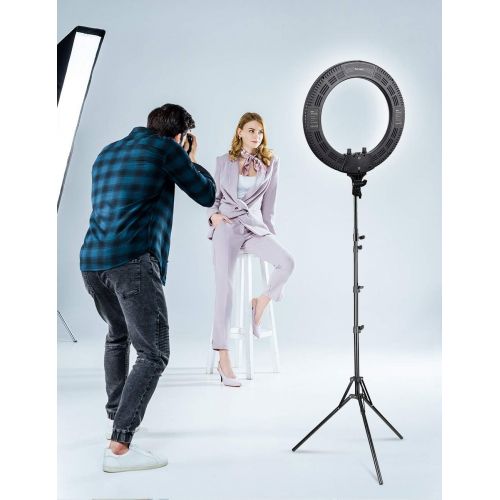  Ring Light, ESDDI 18inch Outer Adjustable Color Temperature 3200K-5600K with Stand, YouTube Makeup Dimmable Video LED Light Kit, Phone Adapter, for Video Shooting, Portrait, Vlog,
