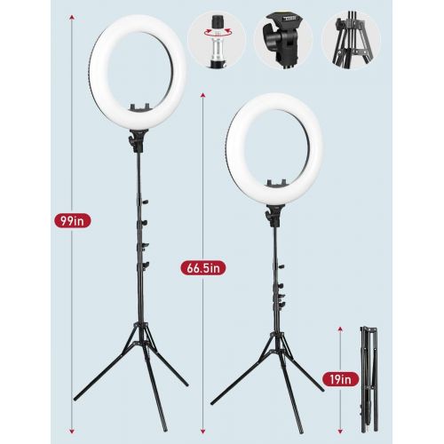  Ring Light, ESDDI 18inch Outer Adjustable Color Temperature 3200K-5600K with Stand, YouTube Makeup Dimmable Video LED Light Kit, Phone Adapter, for Video Shooting, Portrait, Vlog,
