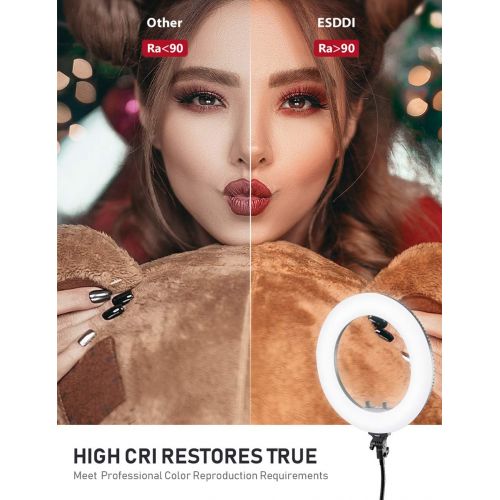  Ring Light, ESDDI 18inch Outer Adjustable Color Temperature 3200K-5600K with Stand, YouTube Makeup Dimmable Video LED Light Kit, Phone Adapter, for Video Shooting, Portrait, Vlog,