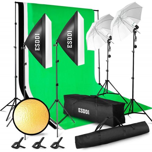  ESDDI Lighting Kit Adjustable Max Size 2.6Mx3M Background Support System 3 Color Backdrop Fabric Photo Studio Softbox Sets Continuous Umbrella Light Stand with Portable Bag