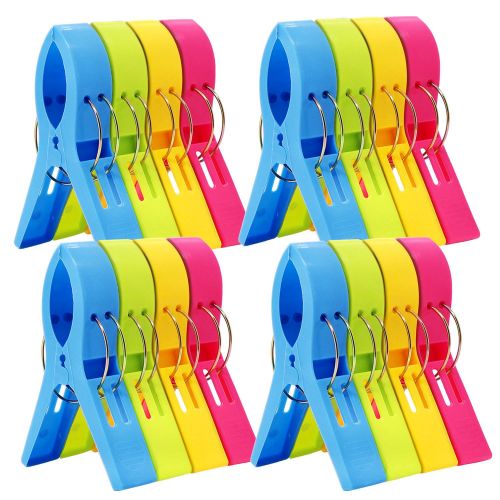  ESFUN 16 Pack Beach Towel Clips Chair Clips Towel Holder for Pool Chairs on Cruise-Jumbo Size,Plastic Clothes Pegs Hanging Clip Clamps to Keep Your Towel from Blowing Away,Fashion