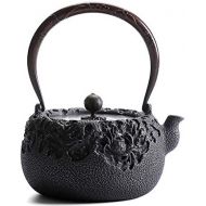 ESGT Large Stovetop Safe Cast Iron Tea Kettle, Japanese Floral Design Tetsubin Teapot for Wood Stove Induction Cooker And Gas Stove, Anti Rust Non Toxic