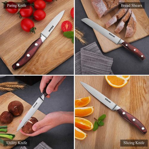  Knife Set, 15-Piece Kitchen Knife Set with Block Wooden, Manual Sharpening for Chef Knife Block Set, German Stainless Steel, ESMK (15 PCs Knife Block Set)