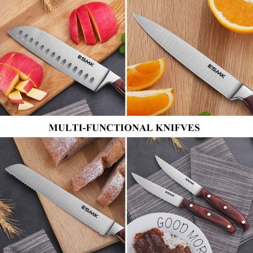  Knife Set, 15-Piece Kitchen Knife Set with Block Wooden, Manual Sharpening for Chef Knife Block Set, German Stainless Steel, ESMK (15 PCs Knife Block Set)