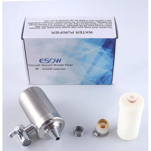  [아마존핫딜][아마존 핫딜] ESOW Faucet Mount Water Filter, SUS304 Stainless Steel Reduce Chlorine,Lead,BPA Free, Water Purifier with 7-Layer UF+ACF Filtration System, Fits Standard Faucets (2 Filter Cartridg